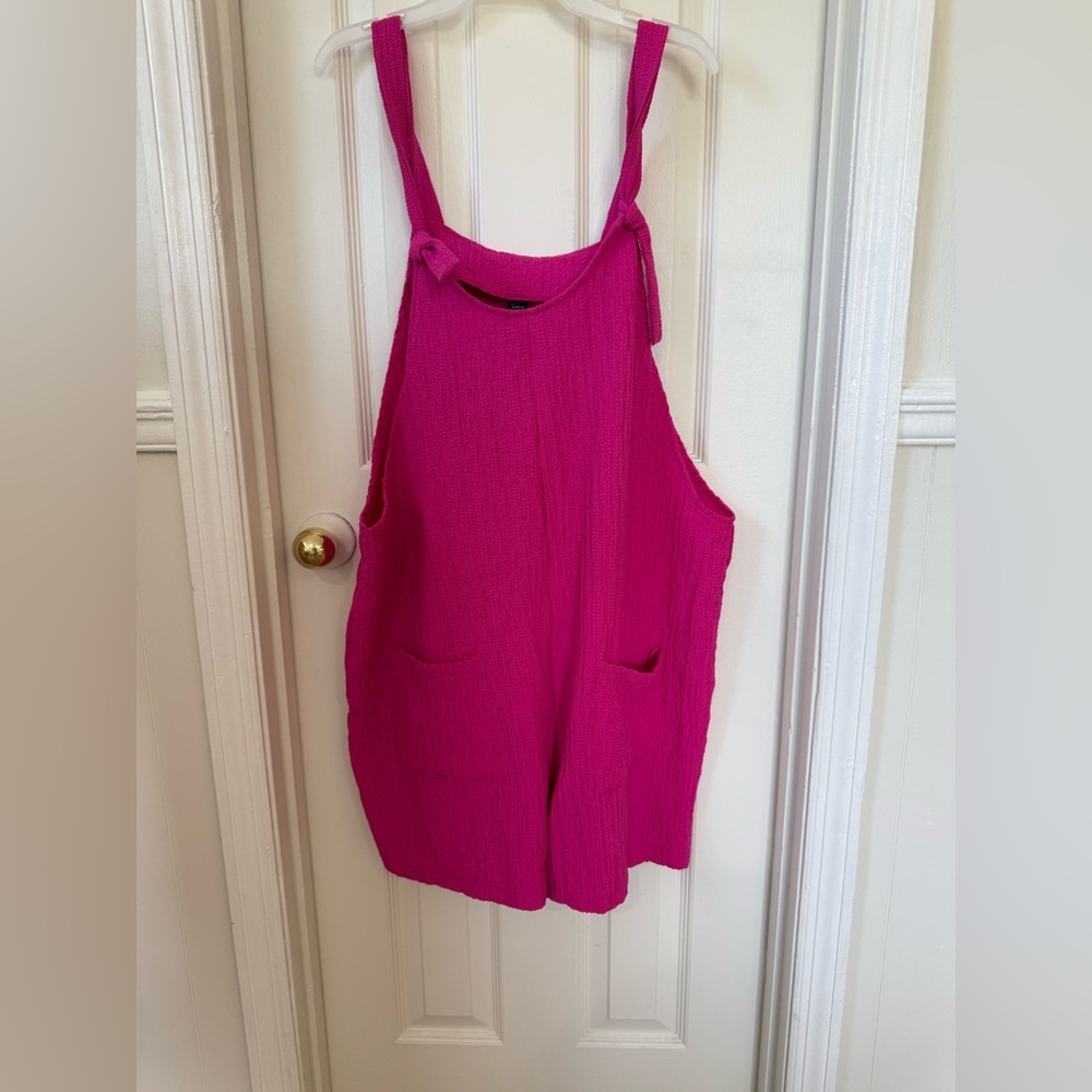SHEIN Curve Hot Pink Romper with Tie Straps & Pockets — Size 1XL
